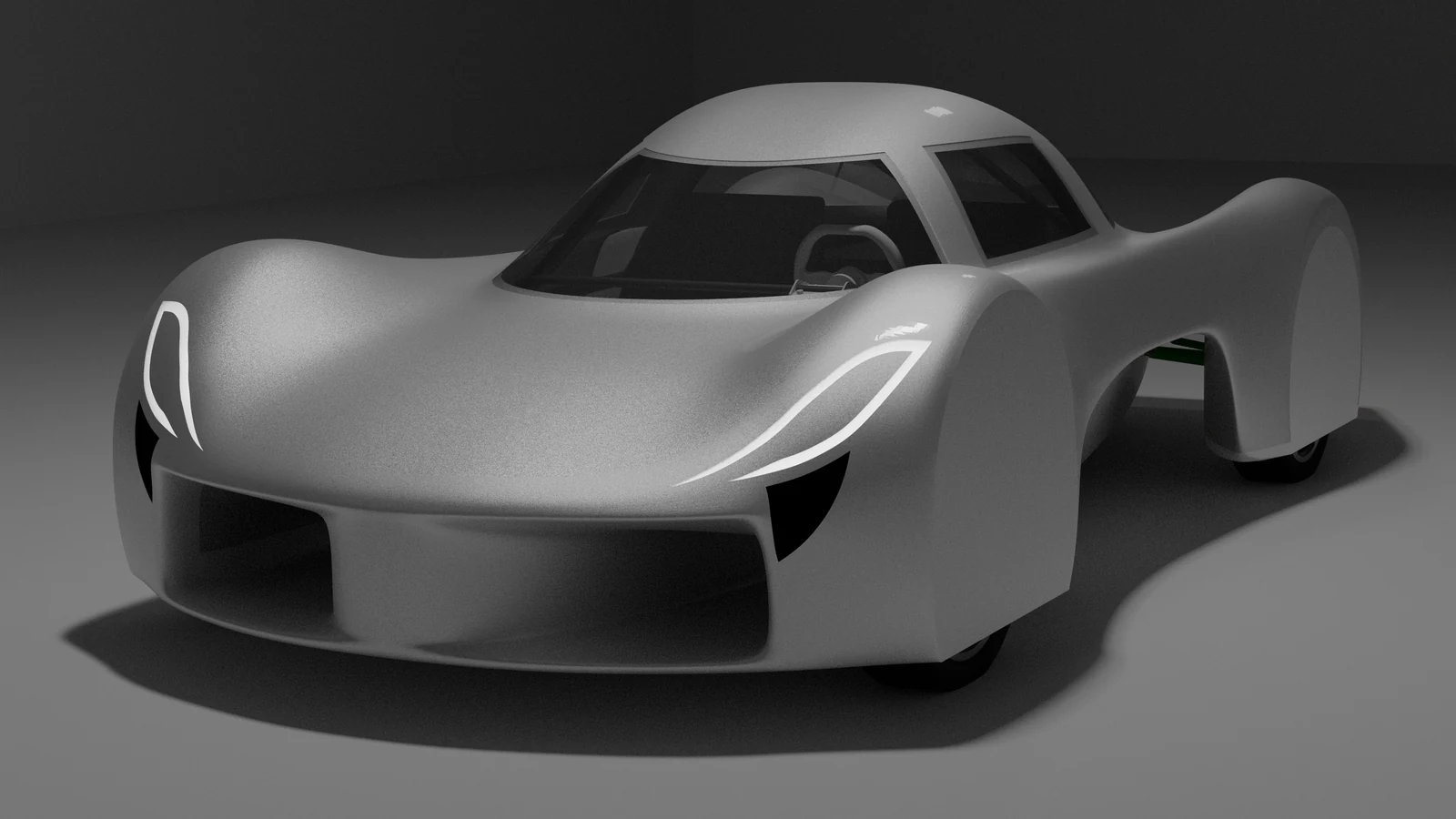 Front three-quarter render of PROVE’s electric vehicle showing the exterior lighting design